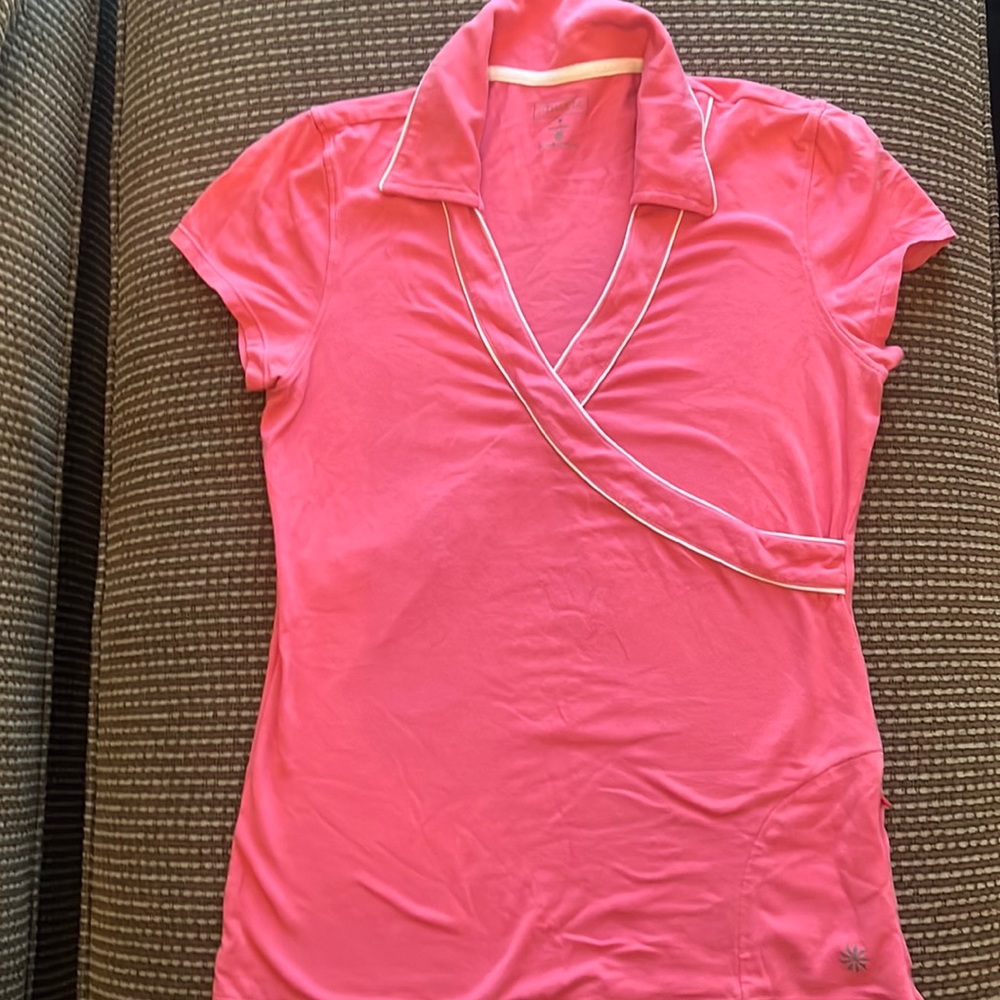 EUC athleta collared shirt coral size medium